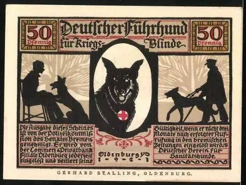 Notgeld Oldenburg 1921, 50 Pfennig, Deutscher Blindenhund