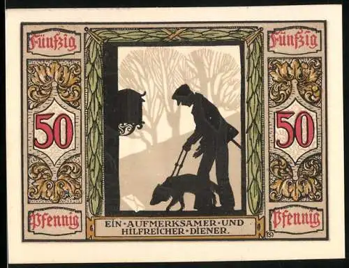 Notgeld Oldenburg 1921, 50 Pfennig, Blindenhund führt Kriegsblinden