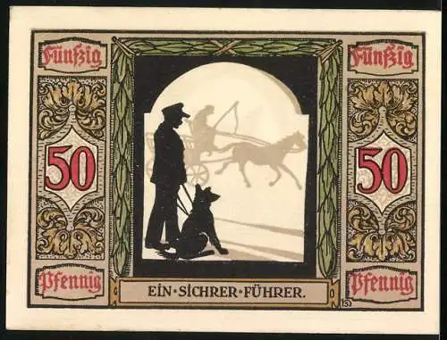 Notgeld Oldenburg 1921, 50 Pfennig, Deutscher Führhund für Kriegsblinde