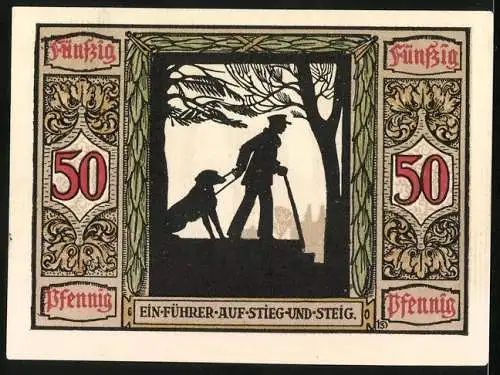 Notgeld Oldenburg 1921, 50 Pfennig, Führhund für Kriegsblinde