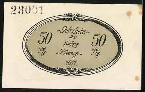 Notgeld Ansbach 1917, 50 Pfennig, Silhouette der Stadt