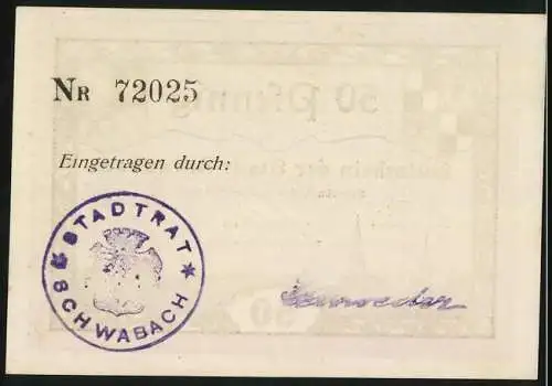 Notgeld Schwabach 1918, 50 Pfennig, Stadtwappen