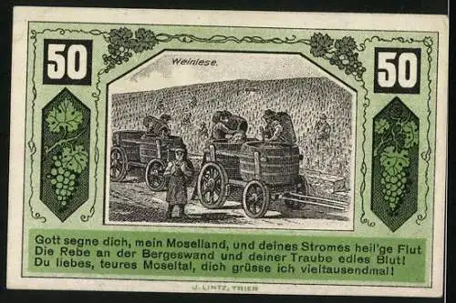 Notgeld Schweich 1921, 50 Pfennig, Winzer bei der Ernte