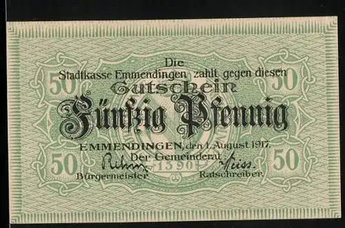 Notgeld Emmendingen 1917, 50 Pfennig, Stadtwappen