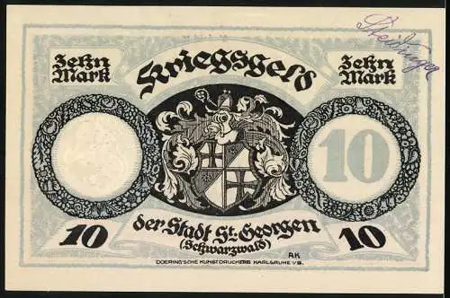Notgeld St. Georgen 1919, 10 Mark, Stadtwappen