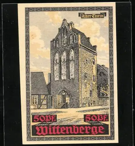 Notgeld Wittenberge, 50 Pfennig, Partie am alten Turm