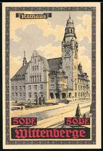 Notgeld Wittenberge, 50 Pfennig, Blick auf das Rathaus