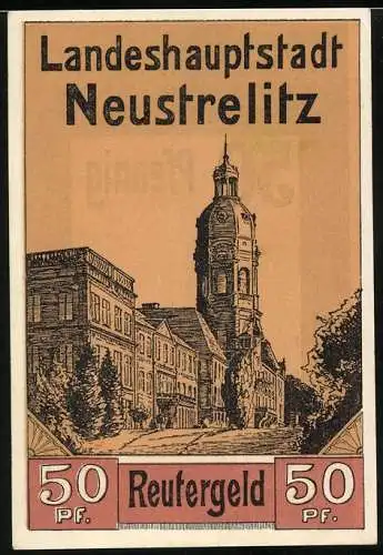 Notgeld Neustrelitz, 50 Pfennig, Kirche und Rathaus