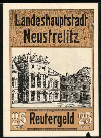 Notgeld Neustrelitz, 25 Pfennig, Lusientempel und Rathaus