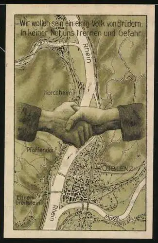 Notgeld Pfaffendorf-Coblenz 1921, 50 Pfennig, Wappen und Handreiche über den Rhein