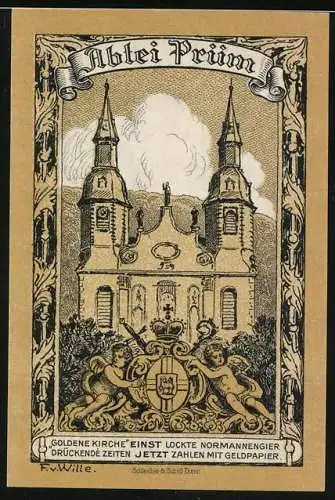 Notgeld Prüm 1920, 50 Pfennig, Die Abtei der Ortschaft