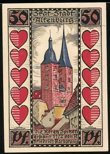 Notgeld Altenburg 1921, 50 Pfennig, Ortspartie mit den Roten Spitzen