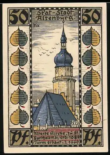 Notgeld Altenburg 1921, 50 Pfennig, Kirche zu St. Bartholomäi
