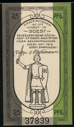 Notgeld Soest 1919, 25 Pfennig, Blick auf ein Stadttor