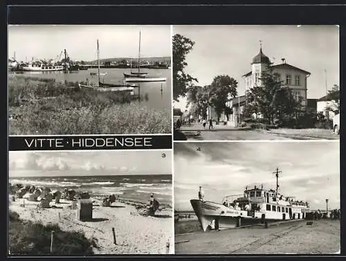 AK Vitte /Hiddensee, FDGB-Erholungsheim Zur Ostsee, Strand, Hafen