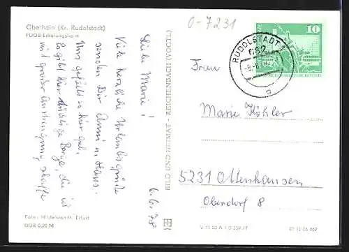 AK Oberhain, FDGB-Erholungsheim mit Propagandalosung