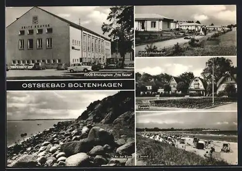 AK Boltenhagen, Teilansicht FDGB-Erholungsheim Fritz Reuter, FDGB Urlauberdorf, Kurpark, Strand, An der Küste