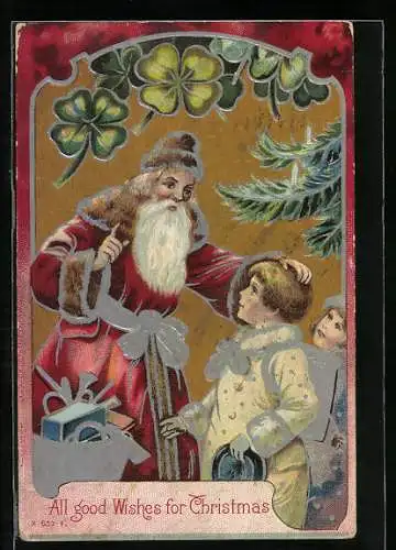 Präge-AK Weihnachtsmann begrüsst die Kinder