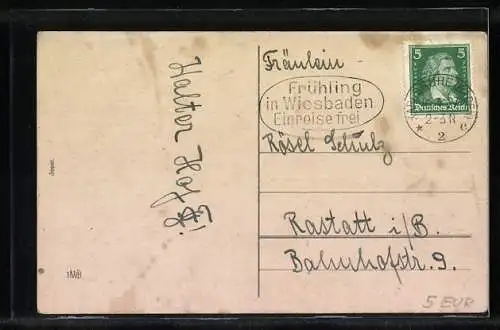 AK Wanderer trifft zu Ostern auf ein Küken im Ei