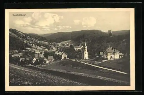 AK Tautenburg, Ortsansicht mit Kirche und Burgturm