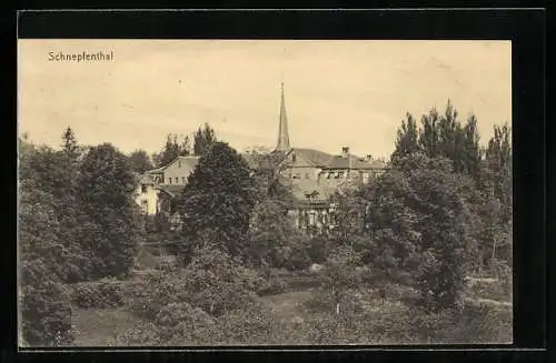 AK Schnepfenthal, Ortsansicht hinter Bäumen