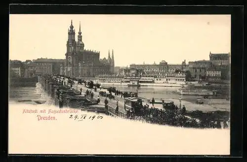 AK Dresden, Altstadt mit Augustusbrücke und Strassenbahn