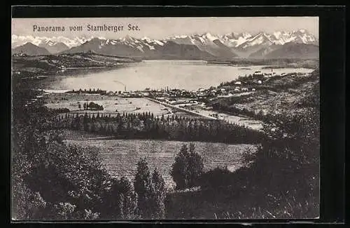 AK Starnberg, Ortsansicht mit Panorama vom Starnberger See, Alpenblick