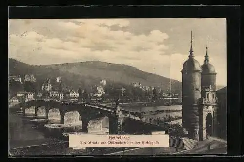 AK Heidelberg, Alte Brücke und Villenviertel an der Hirschgasse