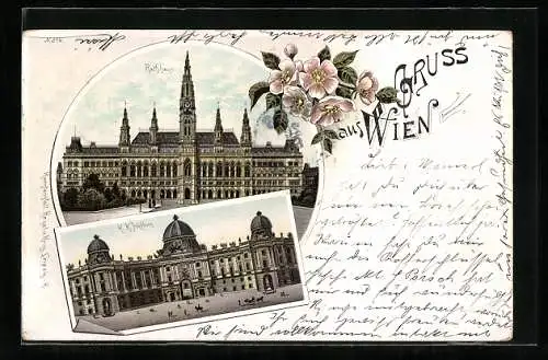 Lithographie Wien, Rathaus, K. K. Hofburg