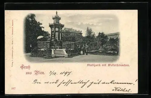 AK Wien, Stadtpark mit Wetterhäuschen, Wettersäule