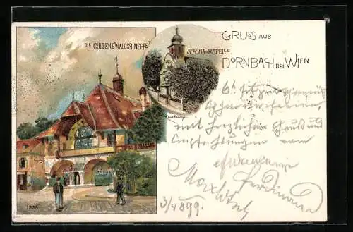 Lithographie Wien, Gasthaus Die goldene Waldsohnepfe, Sanna-Kaüelle