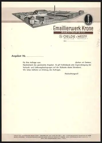 Rechnung Oelde i. Westf., Emaillierwerk Krone, Modellansicht der Fabrikanlage