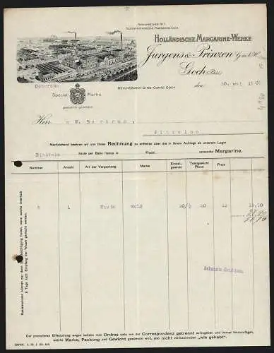 Rechnung Goch (Rhld.) 1905, Jurgens & Prinzen GmbH, Holländischen Margarine-Werke, Totalansicht des Fabrikgeländes