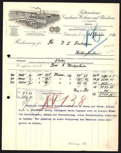 Rechnung Falkenstein i. V. 1921, Falkensteiner Gardinen-Weberei und Bleicherei, Gesamtansicht des Betriebsgeländes