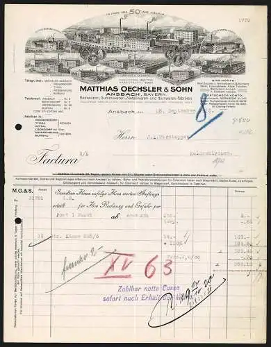 Rechnung Ansbach 1920, Matthias Oechsler & Sohn, Bein-, Gummi-, Metall- & Hornwaren-Fabriken, Ansichten von acht Werken
