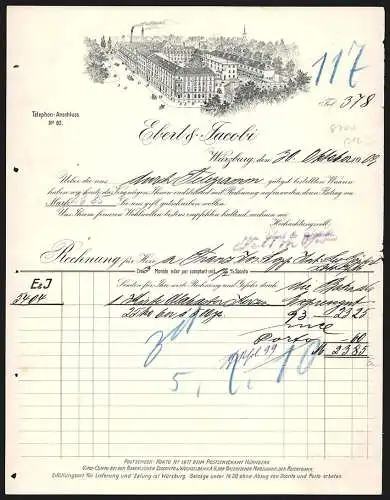 Rechnung Würzburg 1909, Firma Ebert & Jacobi, Das Betriebsgelände mit Innenhof aus der Vogelschau