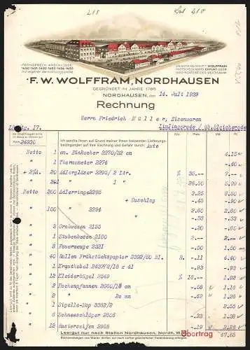 Rechnung Nordhausen 1939, Firma F. W. Wolffram, Das Betriebsgelände mit einer Gleisanlage