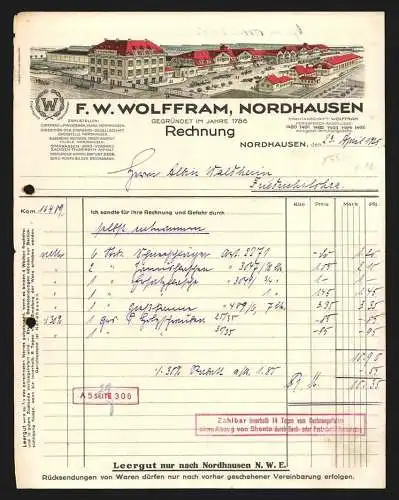 Rechnung Nordhausen 1925, Firma F. W. Wolffram, Das Betriebsgelände mit einer Gleisanlage, Warenzeichen