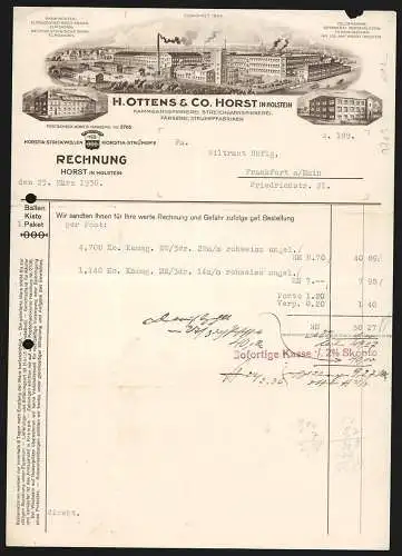 Rechnung Horst in Holstein 1936, H. Ottens & Co., Textil-Fabrikation, Ansicht von Hauptwerk, Strickerei und Wirkerei