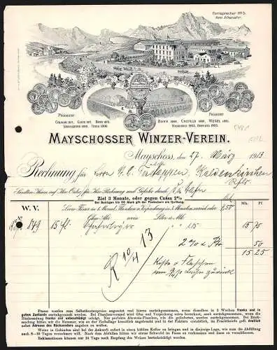 Rechnung Mayschoss 1913, Mayschosser Winzer-Verein, Kellerei in den Bergen, Weinkeller und Preis-Medaillen