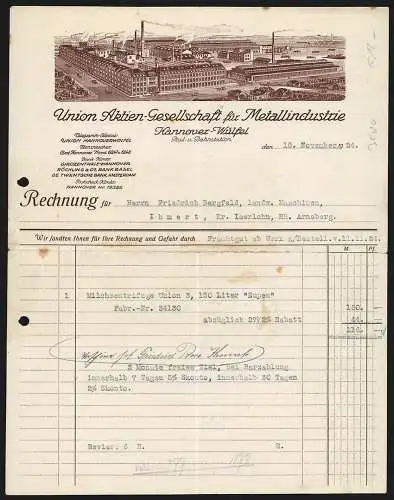 Rechnung Hannover-Wülfel 1924, Union AG für Metallindustrie, Panoramablick über das Betriebsgelände