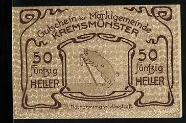 Notgeld Kremsmünster 1920, 50 Heller, Eber, Sternwarte