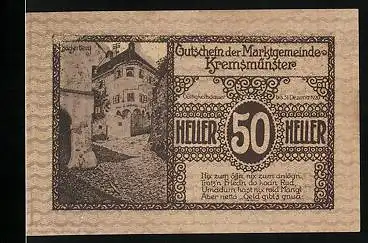 Notgeld Kremsmünster 1920, 50 Heller, Bäckerberg, Eber