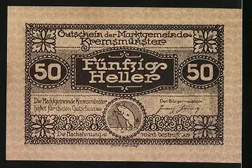 Notgeld Kremsmünster 1920, 50 Heller, Bäckerberg, Eber