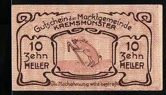 Notgeld Kremsmünster 1920, 10 Heller, Eber, Sternwarte