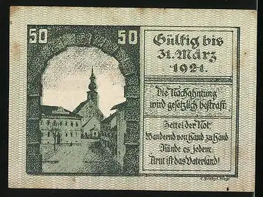 Notgeld Kirchdorf a. d. Kr., 1921, 50 Heller, Burg, Wappen, Ortspartie