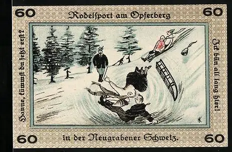 Notgeld Neugraben-Hausbruch 1921, 60 Pfennig, Rodelsport am Opferberg
