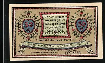 Notgeld Tonndorf-Lohe 1921, 50 Pfennig, Wandsefall, Füllhörner