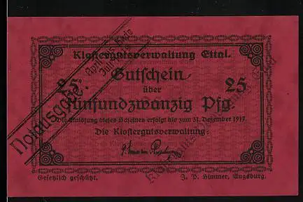Notgeld Ettal 1917, 25 Pfennig, Klostergutsverwaltung, Ornamente