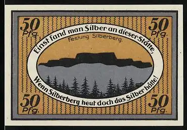 Notgeld Silberberg 1921, 50 Pfennig, Wappen, Festung Silberberg